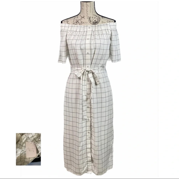 CHARLES HENRY NWT Ivory Checked Shirtdress - Picture 2 of 16